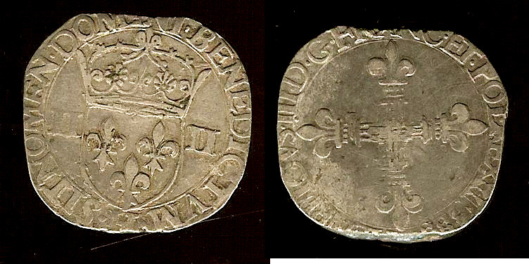 Henri III quarter ecu 1588 La Rochelle VF/gVF